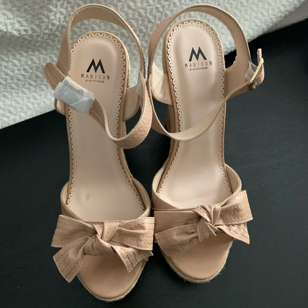 Madison - Size 8.5 Nude colored sandal cork wedge shoe